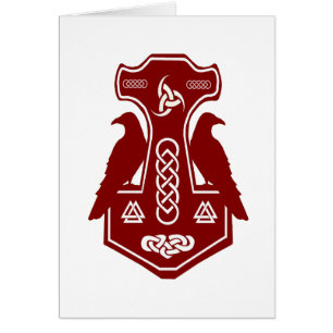 Dark Red Thor's Hammer with Ravens