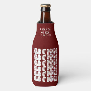 Dark Red Trendy Boho Personalised Maid of Honour Bottle Cooler