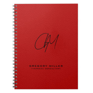 Dark-Red Vintage Leather Modern Monogram Notebook