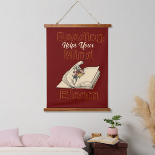 Dark Red Vintage Reading Book Wild Flowers Hanging Tapestry