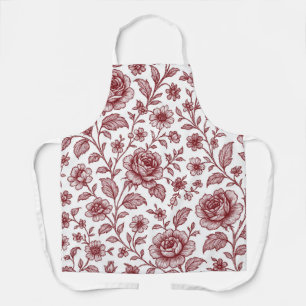 Dark Red Vintage Rose Pattern Apron