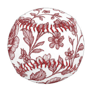 Dark Red Vintage Rose Pattern  Baseball