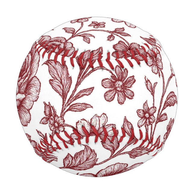 Dark Red Vintage Rose Pattern  Baseball (Front)