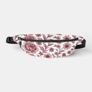 Dark Red Vintage Rose Pattern Bum Bags