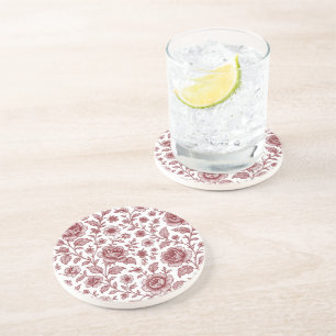 Dark Red Vintage Rose Pattern Coaster