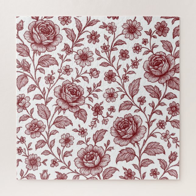 Dark Red Vintage Rose Pattern  Jigsaw Puzzle (Vertical)