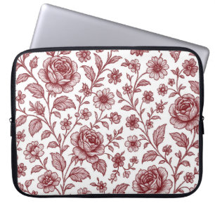 Dark Red Vintage Rose Pattern Laptop Sleeve