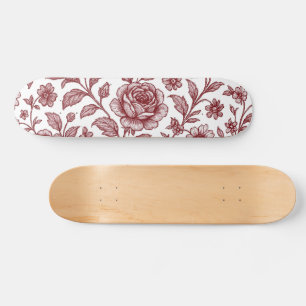Dark Red Vintage Rose Pattern  Skateboard
