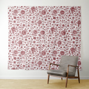 Dark Red Vintage Rose Pattern  Tapestry
