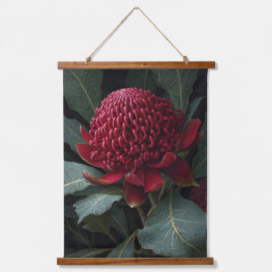 Dark Red Waratah Vintage Floral Artwork Hanging Tapestry