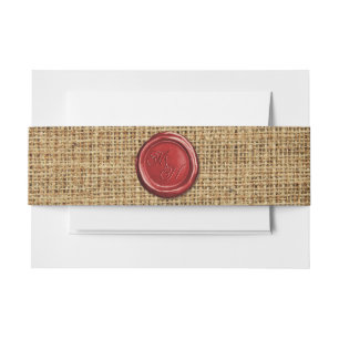 Dark Red Wax Seal Personalised Initials Vintage Invitation Belly Band