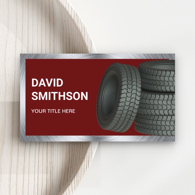 Dark Red Wheel Alignment Car Tire Shop Business Card (Creator Uploaded)