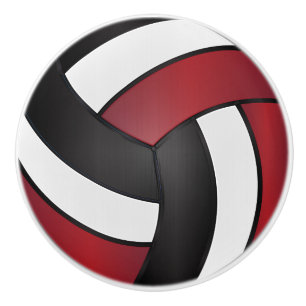 Dark Red, White and Black Volleyball Ceramic Knob