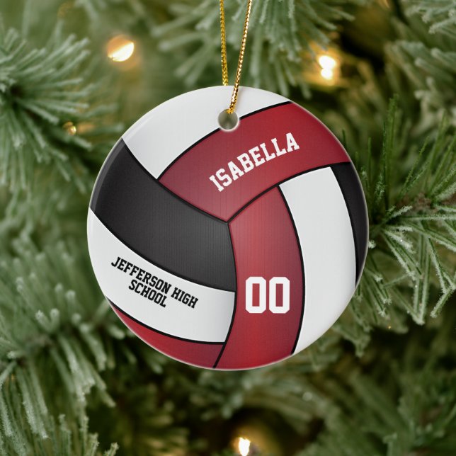 Dark Red, White and Black Volleyball Ceramic Ornament (Tree)