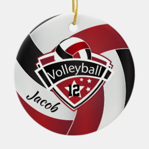 Dark Red, White and Black Volleyball Ceramic Ornament