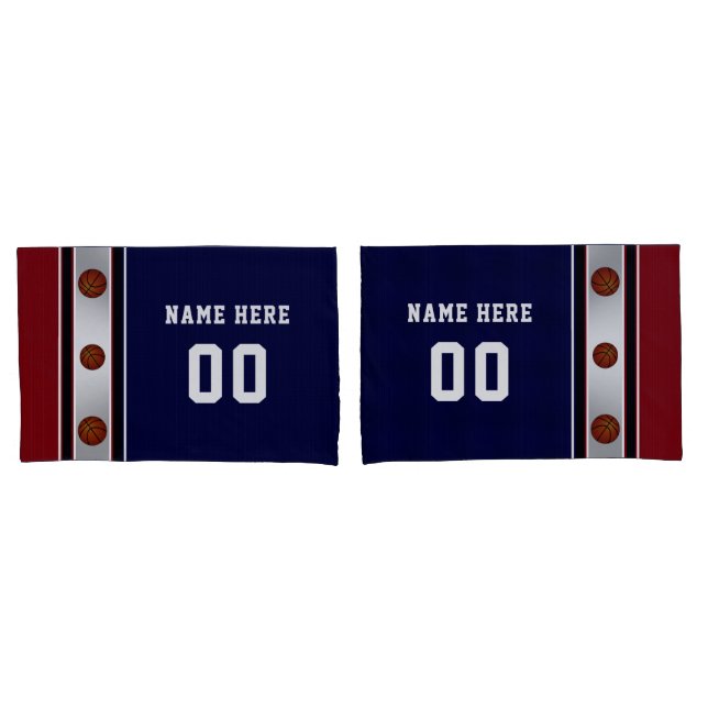 Dark Red, White and Blue Basketball Pillow Case (Front-Set)