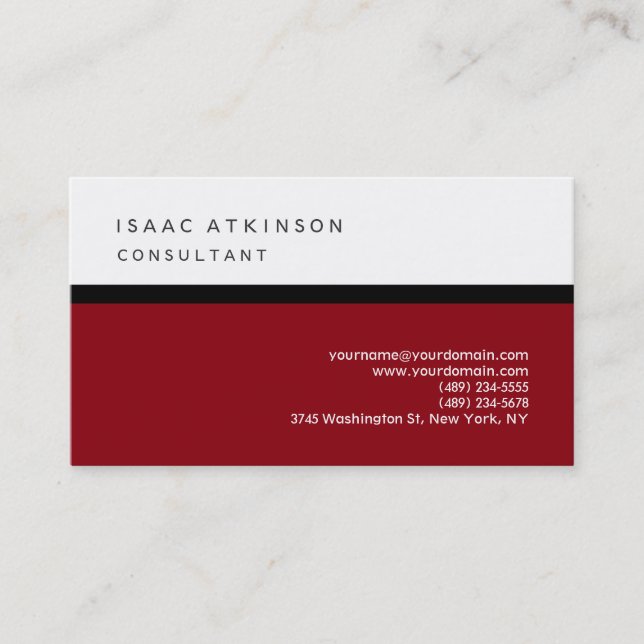 Dark Red White Classic Elegant Plain Professional Business Card (Front)