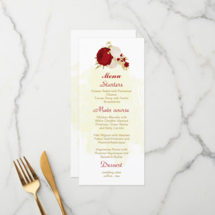 dark red & white flowers gold botanical wedding menu