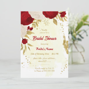 dark red & white flowers gold bridal shower invitation