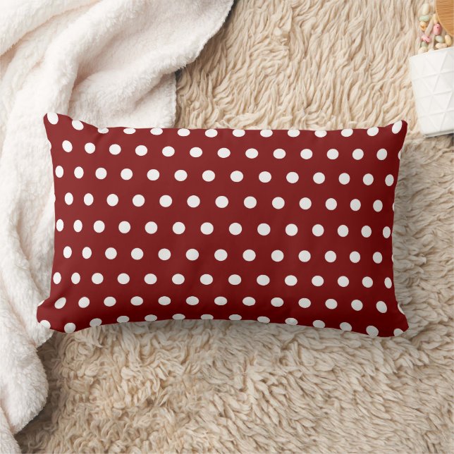 DARK RED WHITE POLKA DOT CUSTOMIZED STYLISH SIMPLE LUMBAR CUSHION (Blanket)