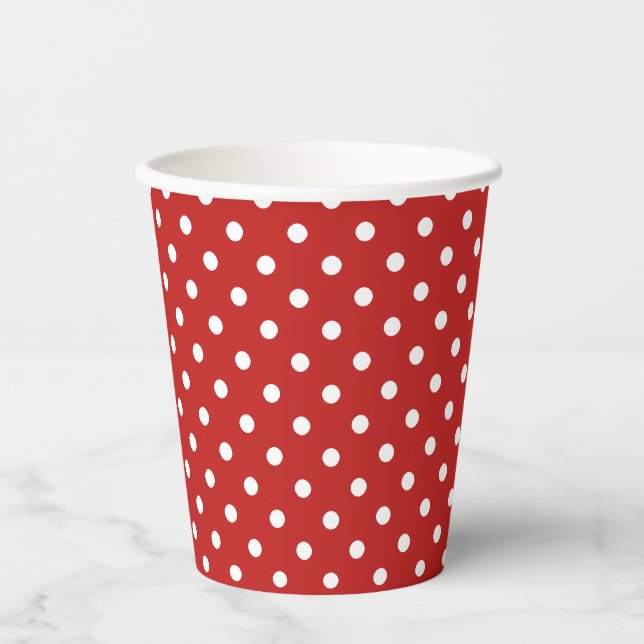 Dark Red White Polka Dot Pattern  Paper Cups (Front)