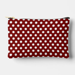 Dark red White polka dots retro pattern Accessory Pouch
