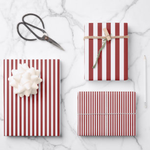 Dark Red & White Stripes Wrapping Paper Sheet