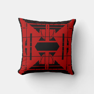 Dark Red with Black Symmetrical Abstract Design Cushion