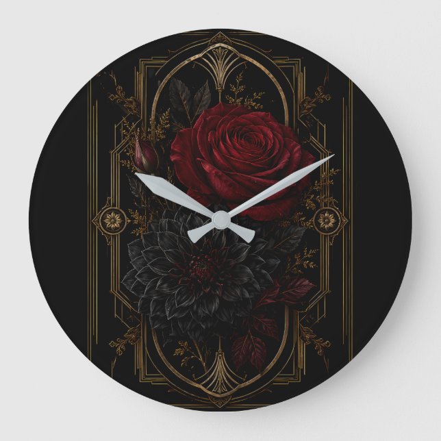 Dark Regency Crimson Rose Gold Luxury Wall Clock (Front)