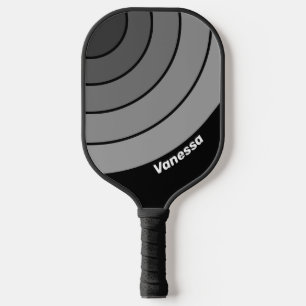 Dark Retro Gradient Circle Rainbow with Name Pickleball Paddle