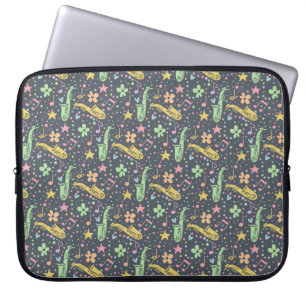 Dark Retro Saxophone Pattern Laptop Sleeve