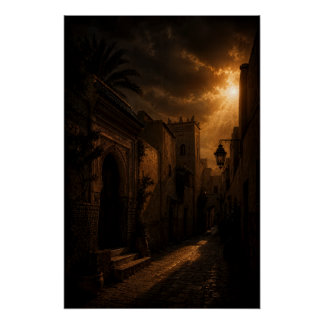 Dark Riad Alley Sunburst Poster