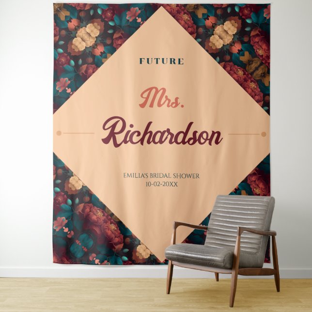 Dark Rich Floral Theme Bridal Shower Tapestry (In Situ)