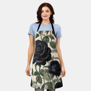 **"Dark Romance: Black Vintage Provincial Roses"** Apron
