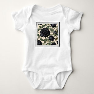 **"Dark Romance: Black Vintage Provincial Roses"** Baby Bodysuit