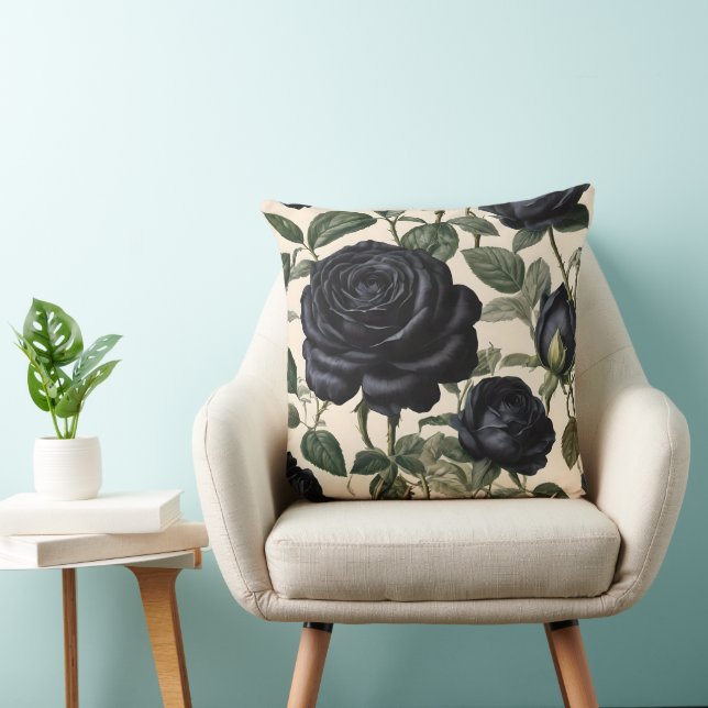 **"Dark Romance: Black Vintage Provincial Roses"** Cushion (Chair)