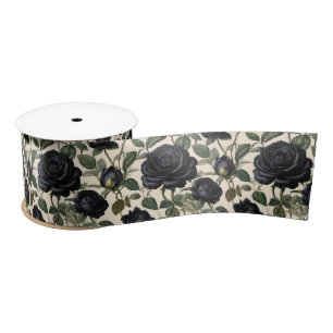 **"Dark Romance: Black Vintage Provincial Roses"** Satin Ribbon