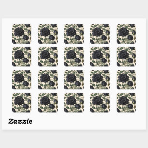 **"Dark Romance: Black Vintage Provincial Roses"** Square Sticker