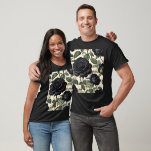 **"Dark Romance: Black Vintage Provincial Roses"** T-Shirt