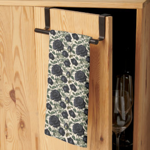 **"Dark Romance: Black Vintage Provincial Roses"** Tea Towel