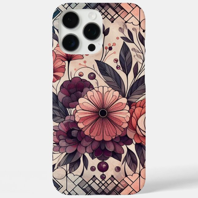 Dark Romance Burgundy Art Deco Floral Summer  Case-Mate iPhone Case (Back)