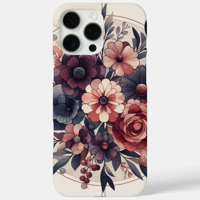Dark Romance Burgundy Art Deco Floral Summer  Case-Mate iPhone Case (Back)