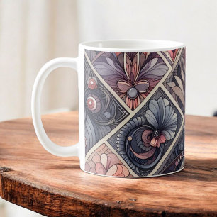 Dark Romance Burgundy Art Deco Floral Summer Coffee Mug