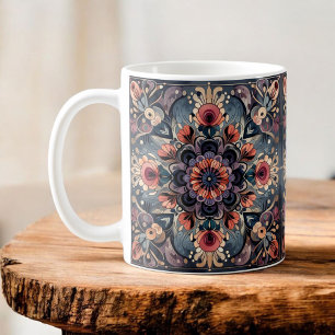Dark Romance Burgundy Art Deco Floral Summer Coffee Mug