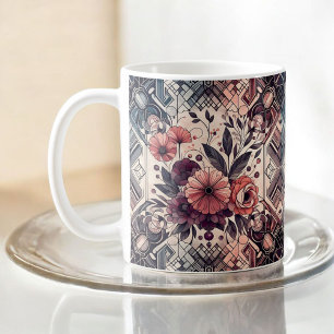 Dark Romance Burgundy Art Deco Floral Summer Coffee Mug