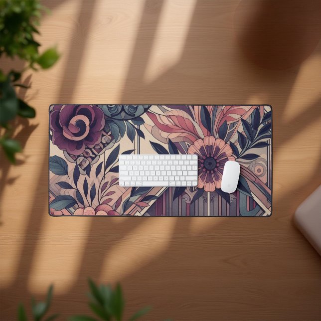 Dark Romance Burgundy Art Deco Floral Summer  Desk Mat (Creator Uploaded)