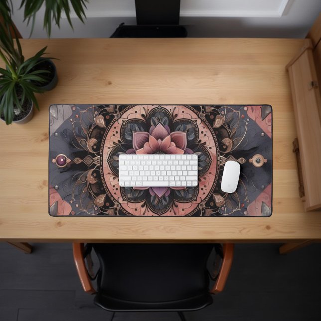 Dark Romance Burgundy Art Deco Floral Summer  Desk Mat (Creator Uploaded)