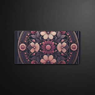 Dark Romance Burgundy Art Deco Floral Summer  Desk Mat