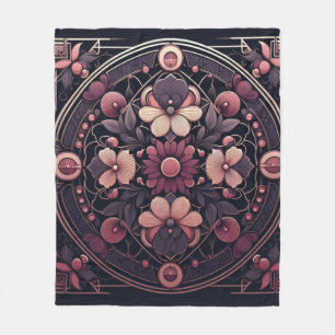 Dark Romance Burgundy Art Deco Floral Summer Fleece Blanket