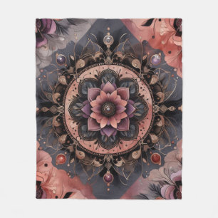 Dark Romance Burgundy Art Deco Floral Summer Fleece Blanket
